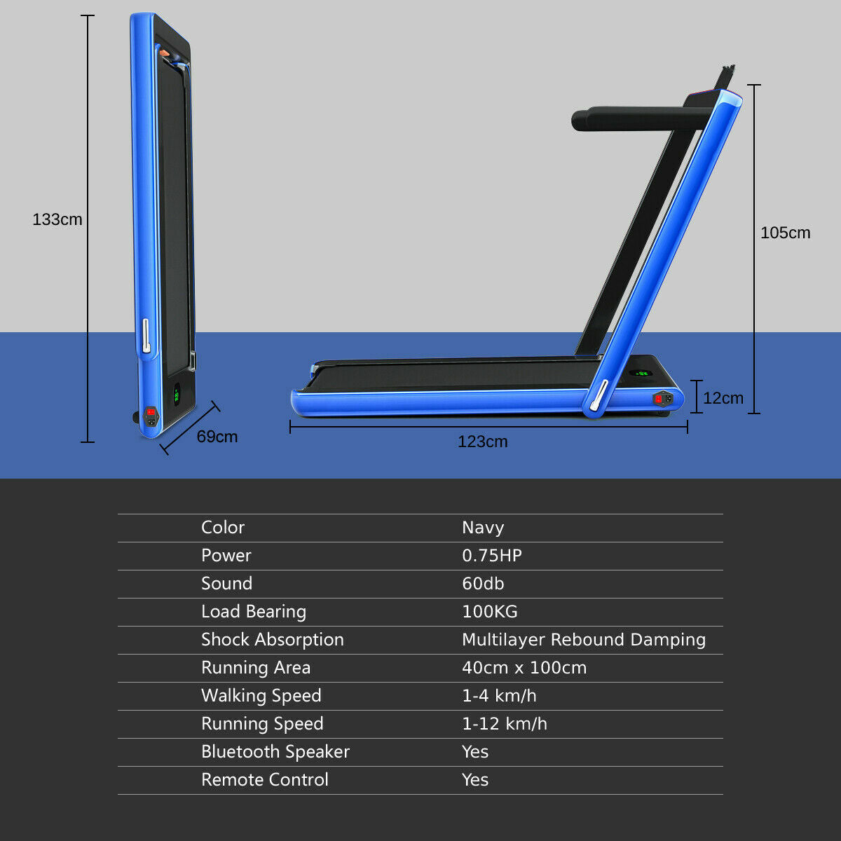 2 in 1 Folding Treadmill Electric Walking Running Machine Bluetooth LED Display