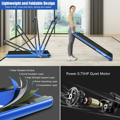 2 in 1 Folding Treadmill Electric Walking Running Machine Bluetooth LED Display